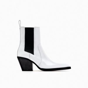 Zara heeled leather ankle boots White cowboy look NWT